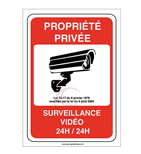 AUA SIGNALETIQUE - Autocollant Propriété privée sous surveillance vidéo 24H /24 - 75x105 mm, Vinyl adhésif von AUA SIGNALETIQUE