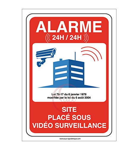 AUA SIGNALETIQUE - Autocollant site sous Alarme vidéo Surveillance 24H /24-300x420 mm, Vinyl adhésif von AUA SIGNALETIQUE