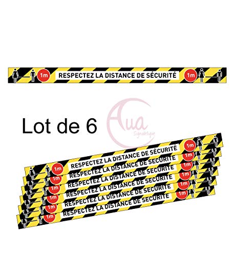 AUA SIGNALETIQUE - 6 Stück Markierungsstreifen für den Boden – Sicherheitsabstand beachten – gelb – selbstklebend laminiert – 1300 x 100 mm von AUA SIGNALETIQUE