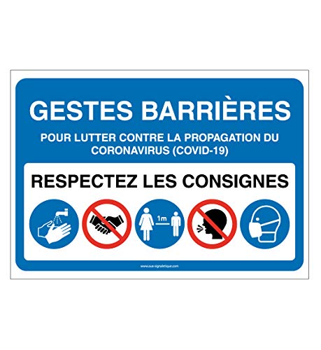 AUA SIGNALETIQUE - Panneau Signalisation : Gestes Barrières et Consignes à Respecter pour l'Accès à l'Etablissement -Bleu - 420x300 mm, Aluminium Dibond 3mm von AUA SIGNALETIQUE