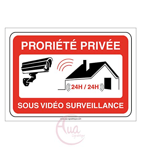 AUA SIGNALETIQUE - Panneau Signalisation Propriété Privée sous Vidéo Surveillance - Modèle Paysage - 210x150 mm, PVC 1.5mm von AUA SIGNALETIQUE