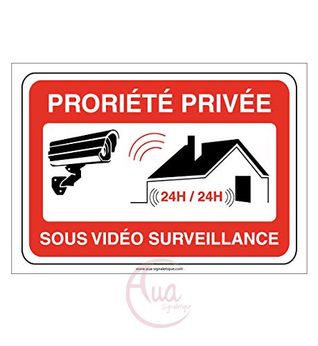 AUA SIGNALETIQUE - Panneau Signalisation Propriété Privée sous Vidéo Surveillance - Modèle Paysage - 210x150 mm, Vinyl Adhésif von AUA SIGNALETIQUE