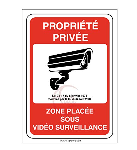 AUA SIGNALETIQUE - Panneau propriété privée Zone placée sous vidéo Surveillance 24H /24-450x630 mm, Aluminium Dibond 3mm von AUA SIGNALETIQUE