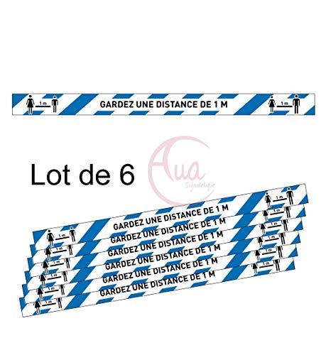 AUA SIGNALETIQUE - Set mit 6 Markierungsstreifen für den Boden – Halten Sie einen Abstand von 1 Meter – selbstklebend, laminiert – 1000 x 70 mm von AUA SIGNALETIQUE