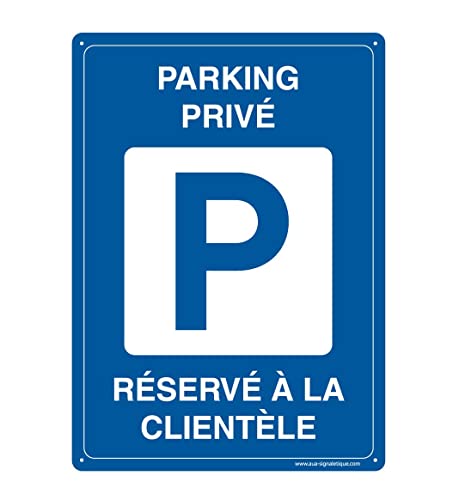 AUA SIGNALETIQUE - Vorgebohrtes Schild (4 Löcher) mit abgerundeten Ecken – Hart-PVC 1,5 mm – (150 x 210 mm, Privatparkplatz) von AUA SIGNALETIQUE