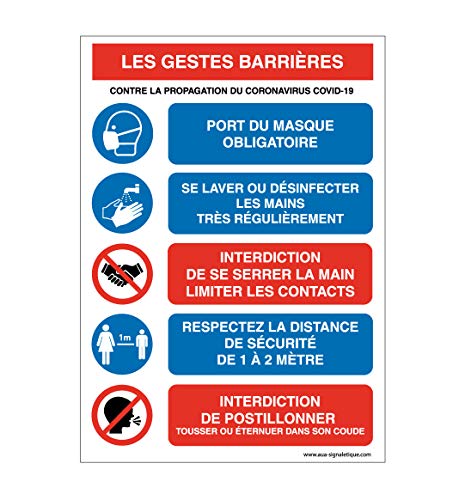 Aua Signaletique - Panneau de Signalisation : les Gestes Barrières Contre la Propagation du Coronavirus Covid-19-300X420 Mm, Pvc 1. 5 mm von AUA SIGNALETIQUE