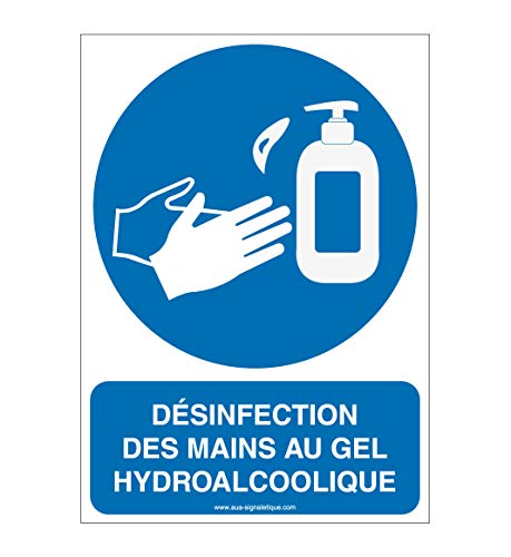 Aua Signaletique - Panneau de Signalisation Geste Barrière Désinfection des Mains Obligatoire 4 (450X630 Mm, Pvc 1. 5 mm) von AUA SIGNALETIQUE