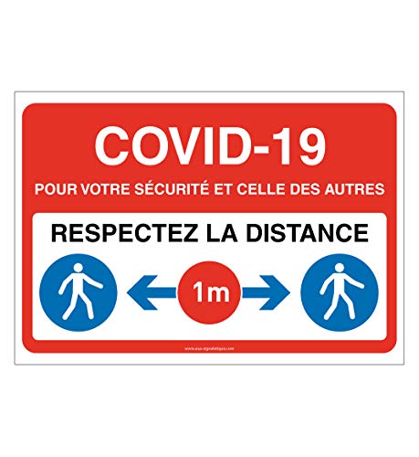 Aua Signaletique - Panneau de Signalisation Respectez la Distance 1 m avec Pictogramme Iso 7010 - Rouge - 150X105 Mm, Pvc 1. 5 mm von AUA SIGNALETIQUE