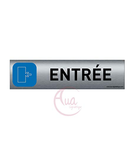 Plaque de porte aluminium brossé imprimé -Dimensions 200 x 50 mm - Double face adhésif au dos - Impression UV directement sur l'aluminium (Pas de contre collage) (Entrée à gauche) von AUA SIGNALETIQUE