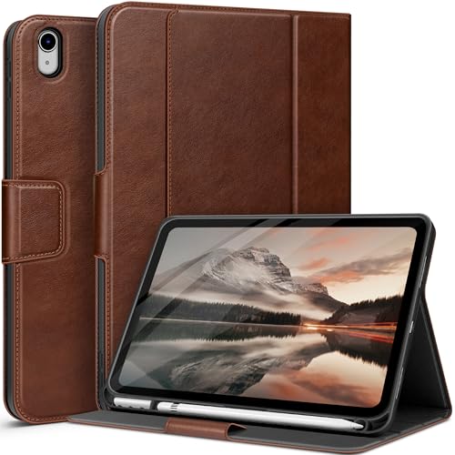 AUAUA Hülle für iPad (A16) 11./10. Generation (2025/2022), mit Stifthalter und Tasche, Multi-Winkel Ständer, Magnetverschluss, Auto Wachen/Schlafen (Braun) von AUAUA