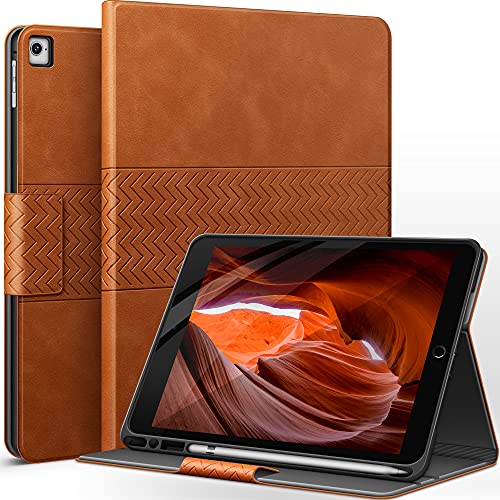 AUAUA Hülle für iPad 9.7 Zoll 2018/2017(6./5.Generation)/iPad Pro 9.7/iPad Air 2/Air 1 mit Stifthalter, Auto Schlaf/Aufwach Funktion, Magnetic Tasche Lederhülle(Orange braun) von AUAUA