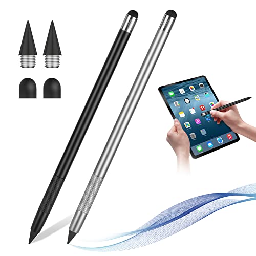 AUAUY 2 STÜCK Tintenloser Bleistift, 2 in 1 Soft Touch Infinity Pencil, Wiederverwendbarer Everlasting Pencil mit 2 Ersatzspitzen und 2 Silikonspitzen zum Schreiben Zeichnen Studenten Heim Büro Schule von AUAUY