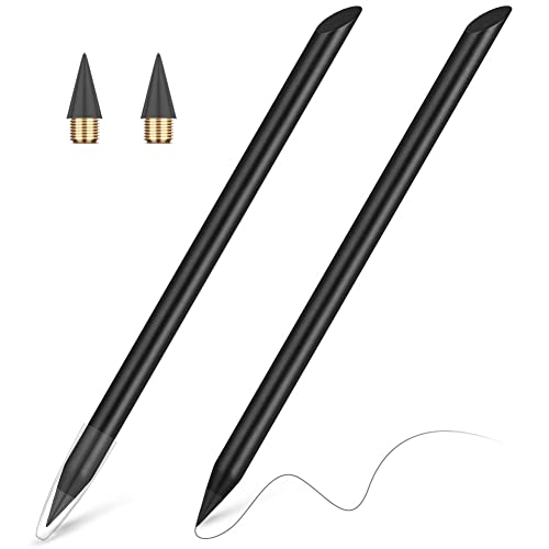 AUAUY 2 Stück Metall Tintenlose Bleistifte Ewig, Bleistift Ohne Anspitze mit 2 Austauschbarem Ewiger Bleistift Wechselkopf für ab 3 Jahren Kinder und Erwachsene Bleistifte (Schwarz) von AUAUY