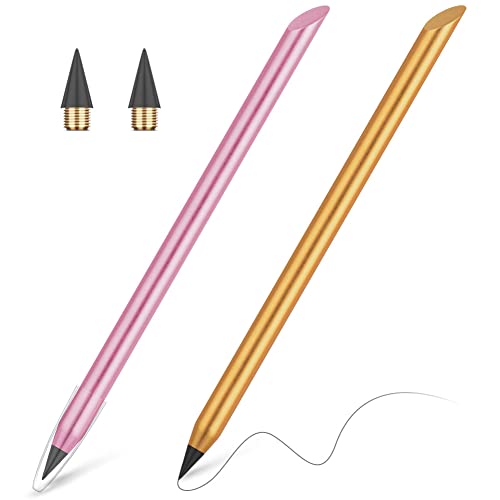 AUAUY 2 Stück Metall Tintenlose Bleistifte Ewig, Infinity Pencil mit 2 Austauschbarem Ewiger Bleistift Wechselkopf für ab 3 Jahren Kinder und Erwachsene Bleistifte (Gold, Pink) von AUAUY