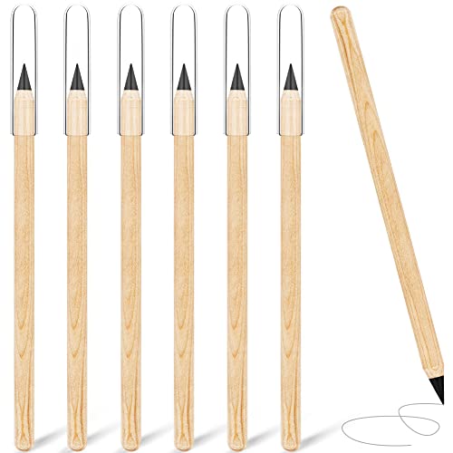 AUAUY 6 STÜCK Holz Tintenloser Bleistift, Infinity-Bleistift, Wiederverwendbarer Ewiger Bleistift, Löschbarer Tragbarer Bleistift zum Schreiben, Zeichnen, Studenten, Heimbüro, Schulbedarf von AUAUY