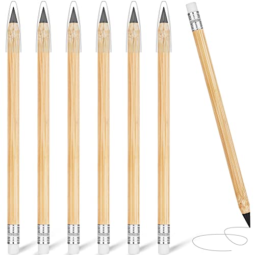 AUAUY 6 STÜCK Holz Tintenloser Bleistift, Infinity-Bleistift, Wiederverwendbarer Ewiger Bleistift mit Radiergummi, Löschbarer Tragbarer Bleistift zum Schreiben Zeichnen Studenten Heimbüro Schulbedarf von AUAUY