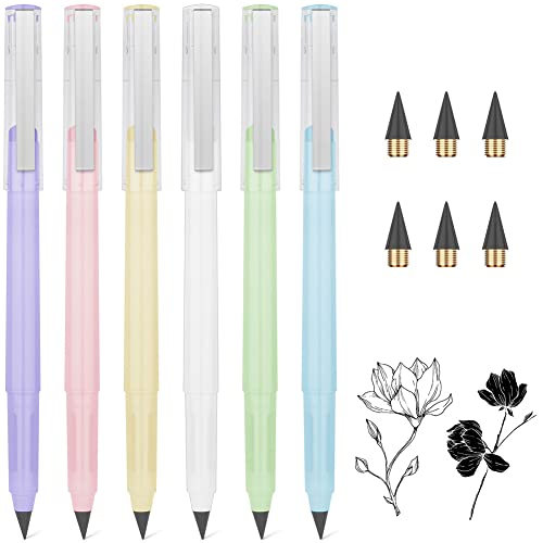 AUAUY 6PCS Tintenlose Bleistifte Ewiger, Infinity Pencil mit 6Austauschbarem Wechselkopf Wiederverwendbarer Everlasting Löschbarer Tragbarer Bleistift für Schreiben Zeichnen Studenten Heim Büro Schule von AUAUY