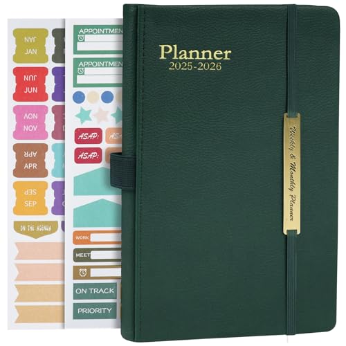 AUAUY Kalender 2025 2026 Buchkalender Hardcover mit PU-Leder, 18-Monate-Terminplaner (Jan.2025-Jun.2026), A5-Schuljahresplaner mit Stickern, Lehrer-Planer Schulplaner Schülerkalender, Terminplaner von AUAUY