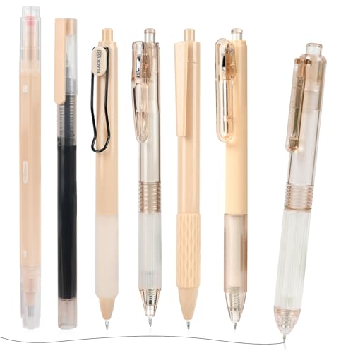 AUAUY Press Pen, Einziehbare Gelstifte, 7 Stück Gelschreiber, Schwarze Nachfüllung Gelstifte Set, Schnell Trocknende Tinte, 0,5mm Feine Spitze für Schule, Büro, Zuhause, Lehrer, Schüler, Kinder von AUAUY