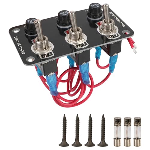 Marineschalter, 1/3/6 Gang Wippschalter Panel Rennwagen Start Stop Control Licht Toggle RV Marine for Boot Zubehör Mit 10A Sicherung 12V 24V(3 Rocker) von AUBEST
