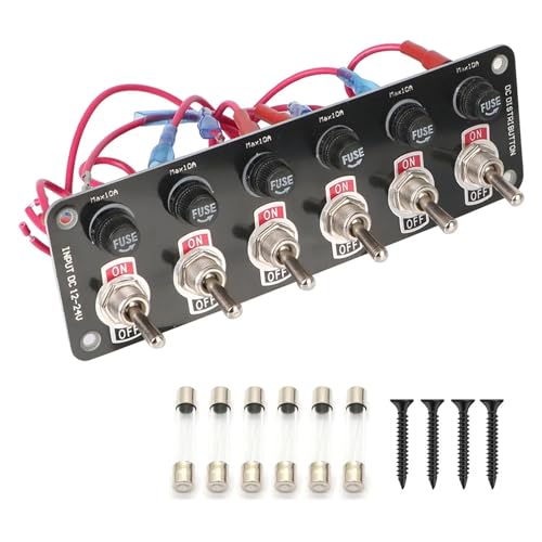 Marineschalter, 1/3/6 Gang Wippschalter Panel Rennwagen Start Stop Control Licht Toggle RV Marine for Boot Zubehör Mit 10A Sicherung 12V 24V(6 Rocker) von AUBEST
