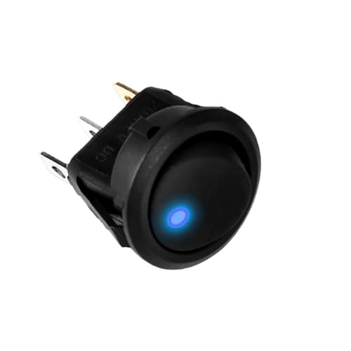 Marineschalter, 1 Stück 12 V DC Wasserdichter runder Wippschalter Dot Auto Van Boot LED Beleuchteter Licht Kippschalter EIN/AUS schwarzer Knopf(Blue) von AUBEST