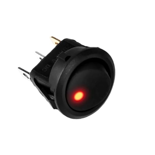 Marineschalter, 1 Stück 12 V DC Wasserdichter runder Wippschalter Dot Auto Van Boot LED Beleuchteter Licht Kippschalter EIN/AUS schwarzer Knopf(Rood) von AUBEST