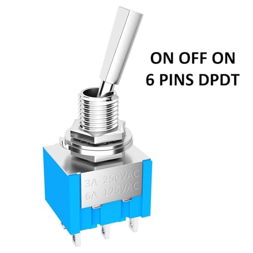 Marineschalter, 10 STÜCKE Mini Kippschalter 3 Position 2 Position EIN AUS EIN DPDT SPST DPST 6A 125VAC 3A 250VAC Rast Flachgriff for Auto Lkw(ON OFF ON 6Pin) von AUBEST