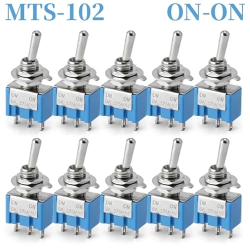 Marineschalter, 10 Stücke MTS-102 103 MTS-202 203 DPDT ON-OFF-ON Kippschalter ON-OFF SPDT 6mm Mini Power Button Switch mit wasserdichter Kappe(MTS102 Baby Blue) von AUBEST