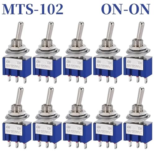 Marineschalter, 10 Stücke MTS-102 103 MTS-202 203 DPDT ON-OFF-ON Kippschalter ON-OFF SPDT 6mm Mini Power Button Switch mit wasserdichter Kappe(MTS102 Dark Blue) von AUBEST