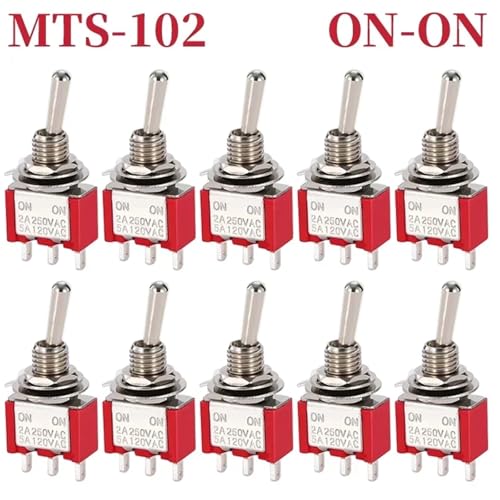 Marineschalter, 10 Stücke MTS-102 103 MTS-202 203 DPDT ON-OFF-ON Kippschalter ON-OFF SPDT 6mm Mini Power Button Switch mit wasserdichter Kappe(MTS102 Red) von AUBEST