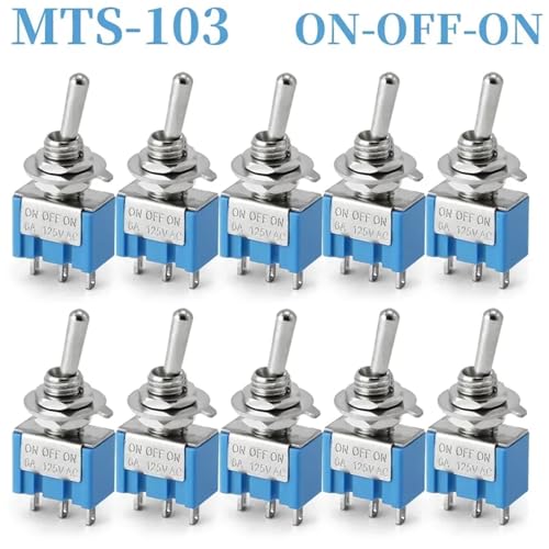 Marineschalter, 10 Stücke MTS-102 103 MTS-202 203 DPDT ON-OFF-ON Kippschalter ON-OFF SPDT 6mm Mini Power Button Switch mit wasserdichter Kappe(MTS103 Baby Blue) von AUBEST