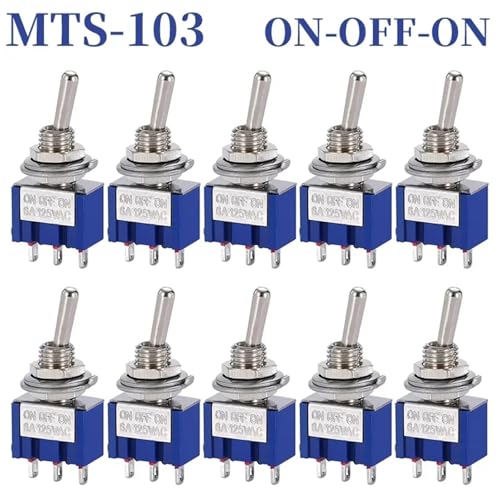 Marineschalter, 10 Stücke MTS-102 103 MTS-202 203 DPDT ON-OFF-ON Kippschalter ON-OFF SPDT 6mm Mini Power Button Switch mit wasserdichter Kappe(MTS103 Dark Blue) von AUBEST