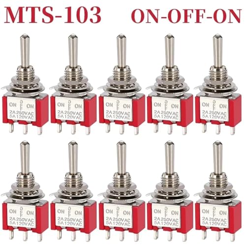 Marineschalter, 10 Stücke MTS-102 103 MTS-202 203 DPDT ON-OFF-ON Kippschalter ON-OFF SPDT 6mm Mini Power Button Switch mit wasserdichter Kappe(MTS103 Red) von AUBEST