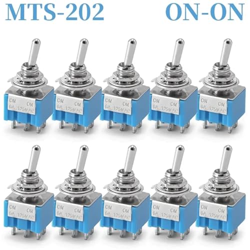 Marineschalter, 10 Stücke MTS-102 103 MTS-202 203 DPDT ON-OFF-ON Kippschalter ON-OFF SPDT 6mm Mini Power Button Switch mit wasserdichter Kappe(MTS202 Baby Blue) von AUBEST