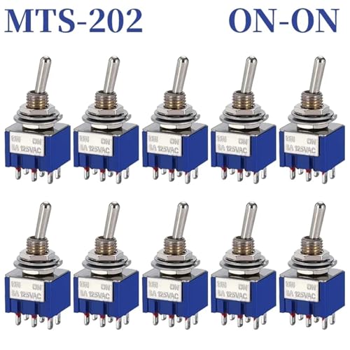 Marineschalter, 10 Stücke MTS-102 103 MTS-202 203 DPDT ON-OFF-ON Kippschalter ON-OFF SPDT 6mm Mini Power Button Switch mit wasserdichter Kappe(MTS202 Dark Blue) von AUBEST