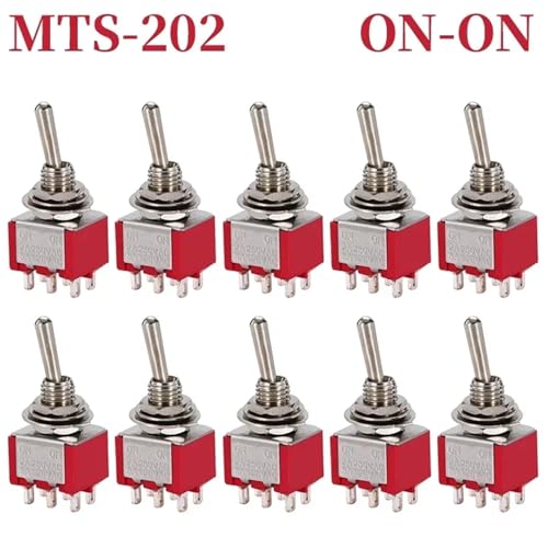 Marineschalter, 10 Stücke MTS-102 103 MTS-202 203 DPDT ON-OFF-ON Kippschalter ON-OFF SPDT 6mm Mini Power Button Switch mit wasserdichter Kappe(MTS202 Red) von AUBEST