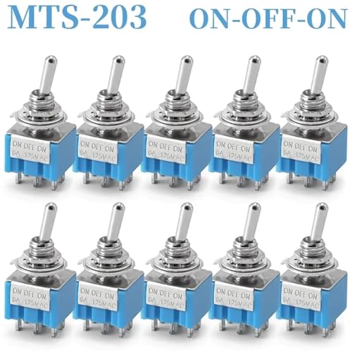 Marineschalter, 10 Stücke MTS-102 103 MTS-202 203 DPDT ON-OFF-ON Kippschalter ON-OFF SPDT 6mm Mini Power Button Switch mit wasserdichter Kappe(MTS203 Baby Blue) von AUBEST