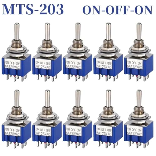 Marineschalter, 10 Stücke MTS-102 103 MTS-202 203 DPDT ON-OFF-ON Kippschalter ON-OFF SPDT 6mm Mini Power Button Switch mit wasserdichter Kappe(MTS203 Dark Blue) von AUBEST