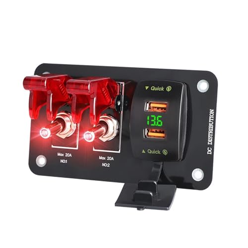 Marineschalter, 12V 24V Kippschalter Panel Lichtschalter Zündung Start Stop Tasten 20A Sicherung 4x4 Rennwagen Zubehör for Boot LKW Anhänger(2 Gang Green) von AUBEST