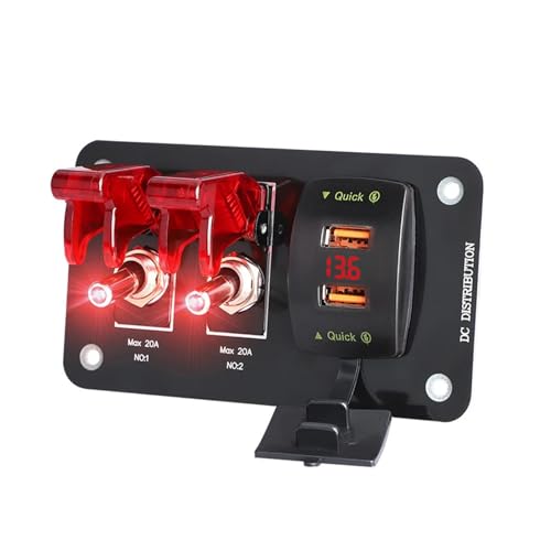 Marineschalter, 12V 24V Kippschalter Panel Lichtschalter Zündung Start Stop Tasten 20A Sicherung 4x4 Rennwagen Zubehör for Boot LKW Anhänger(2 Gang Red) von AUBEST