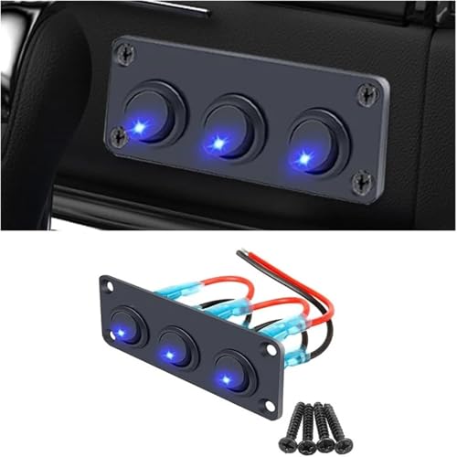 Marineschalter, 12V Multifunktionales 1-4-Gang-Wippschalter-Steuertastenfeld for Auto, Boot, Marine, Wohnmobil, LKW, blaue LED, Styling-Zubehör(3 buttons) von AUBEST