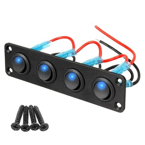 Marineschalter, 12V Multifunktionales 1-4-Gang-Wippschalter-Steuertastenfeld for Auto, Boot, Marine, Wohnmobil, LKW, blaue LED, Styling-Zubehör(4 buttons) von AUBEST