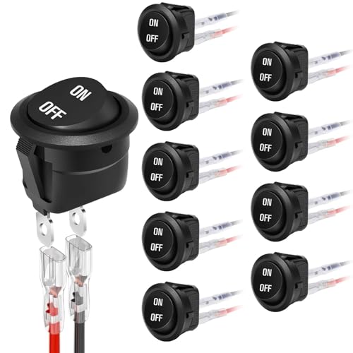 Marineschalter, 2/5/10 Stücke 12V Runder Wippschalter EIN/AUS SPST 2Pin Kippschalter Mit Drähten 6A/250V 10A/125V AC for Automobilboot(10pcs) von AUBEST