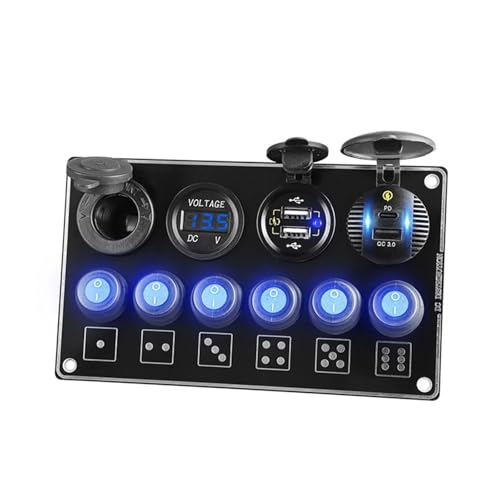Marineschalter, 24V 12V 6 Tasten Kippschalter Panel Mit Digitalem Spannungstester USB-Ladegerät QC3.0 Schnellladung Auto Netzteil Boot Caravan Marineschalter, 24V 12V 6 Tasten Kippschalter Panel Mit Digitalem Spannungstester USB-Ladegerät QC3.0 Schnellladung Auto Netzteil Boot Caravan von AUBEST