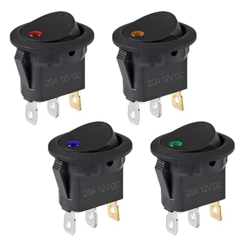 Marineschalter, 4 Stück beleuchteter Wippschalter, wasserdicht, DC 12 V, 20 A, rund, Wippschalter, 3-polig, Kippschalter for Auto, Auto, Boot, LKW(Rood) von AUBEST