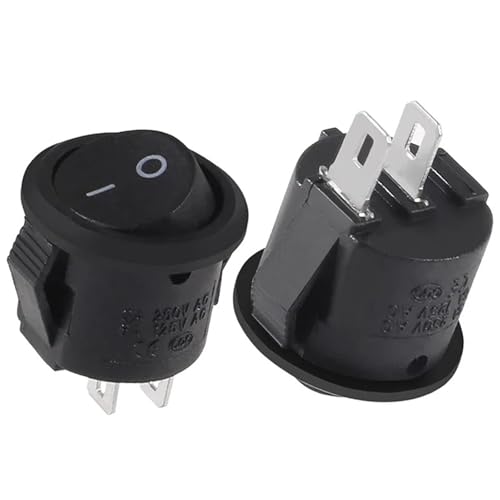 Marineschalter, 5/20/100 stücke KCD1 Runde Wippschalter 2Pin EIN-AUS 6A/250VAC 10A/125VAC SPST 23mm Auto Drucktastenschalter(2Pin Black,5) von AUBEST