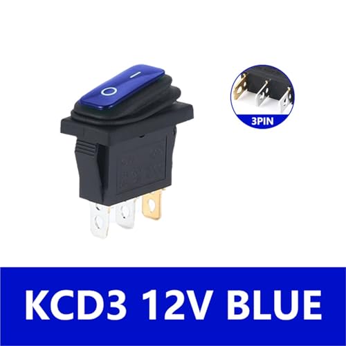 Marineschalter, 5/20 STÜCKE KCD3 3-poliger 12 V LED-Licht 20 A Ein/Aus rechteckiger Schiffstyp langer Wippschalter wasserdicht IP67 Auto-Armaturenbrett(KCD3 12V BLUE,5pcs) von AUBEST