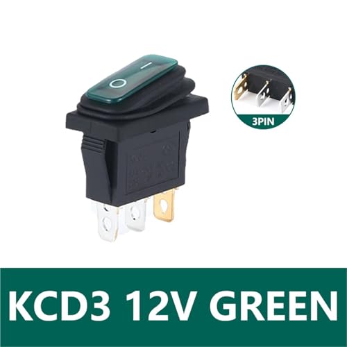 Marineschalter, 5/20 STÜCKE KCD3 3-poliger 12 V LED-Licht 20 A Ein/Aus rechteckiger Schiffstyp langer Wippschalter wasserdicht IP67 Auto-Armaturenbrett(KCD3 12V GREEN,5pcs) von AUBEST