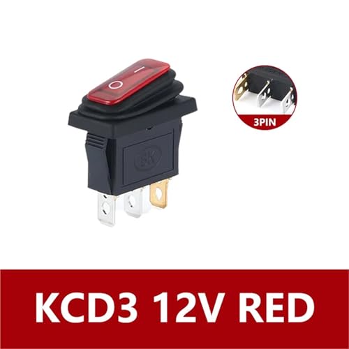 Marineschalter, 5/20 STÜCKE KCD3 3-poliger 12 V LED-Licht 20 A Ein/Aus rechteckiger Schiffstyp langer Wippschalter wasserdicht IP67 Auto-Armaturenbrett(KCD3 12V RED,5pcs) von AUBEST